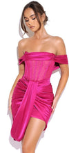 Load image into Gallery viewer, Fuchsia Off Your Shoulder Corset Dress
