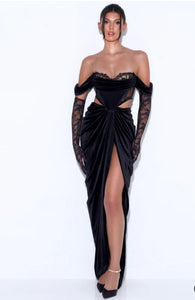 Nia Black Lace Velvet Corset Gown