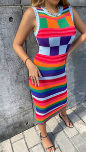 Multi Color Knit Dress Just For You
