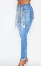 Load image into Gallery viewer, Rhinestone Fringe Denim Skinny Jeans
