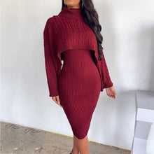 Load image into Gallery viewer, Women Winter Turtleneck Long Sleeve Sweater Dress Plus Size Midi Knitted Dresses Two Piece Sets Lady
