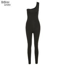 Load image into Gallery viewer, One Shoulder Fitness Womens Jumpsuit Sleeveless Sporty Active Wear Slim
