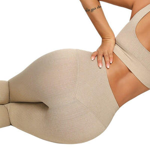 Ribbing Seamless Yoga Sets Fitness Sports Set Tank Crop Top Pants