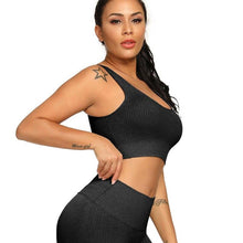 Load image into Gallery viewer, Ribbing Seamless Yoga Sets Fitness Sports Set Tank Crop Top Pants
