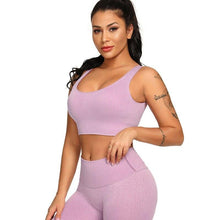Load image into Gallery viewer, Ribbing Seamless Yoga Sets Fitness Sports Set Tank Crop Top Pants
